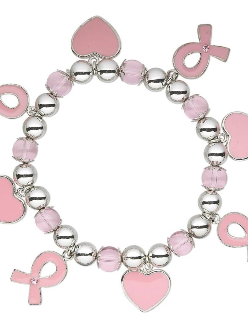 Pink Ribbon Breast Cancer Awareness Charm Bracelet